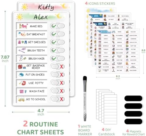 Upgraded Slider Dry Erase Chore Chart for Kids, Whiteboard Magnetic Chore Chart for 2 Kids, Reusable Morning/Bedtime Routine Chart for Kid Toddlers Teens Adult, Visual Schedule for Kid with Autism - Image 6
