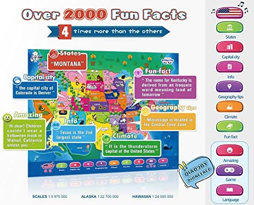 Qiaojoy Bilingual Interactive for Kids Talking USA Map for Kids Learning, Geography Toys Games Educational Electronic Map Christmas Personalized Gift/Toys for 4 5 6 7 8 9 10 Year Old Girls/Boys - Image 3