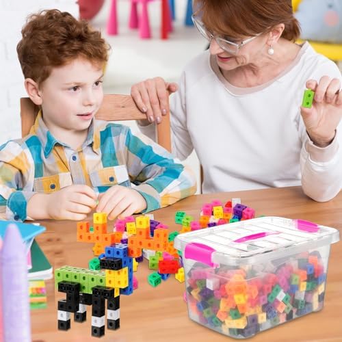 Jenaai 500 Pcs Linking Cubes with Storage Box, Colorful 2cm Math Counting Blocks, Stem Classroom Manipulatives, Back to School Gifts for Preschool Homeschool Teacher Kids(Pink) - Image 6