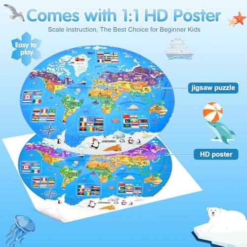 DIGOBAY 70 Pieces Glow in The Dark World Map Floor Puzzles for Kids 4-6 - Image 6