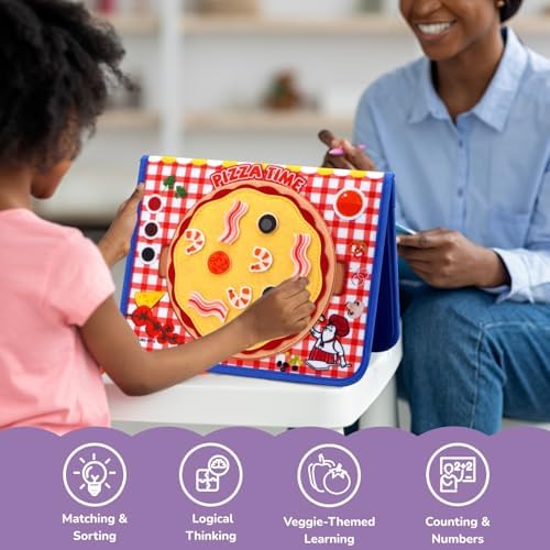 CHEFAN Pizza Counting Felt Board for Toddlers, Number Learning Toys, Make Pizza Time for Vegetables, Preschool Math Games, Manipulatives for Preschool - Image 2