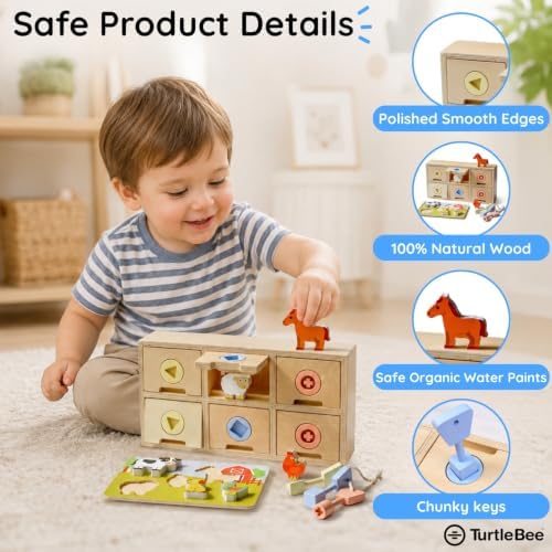 Montessori Toys for 2 3 4 5 Year Old | Lock and Key Toy for Toddlers | Fine Motor Skills Toy | Puzzle Board | Toddler Toys | Wooden Toy for 3+ Year Old | 12 Piece Set - Image 5