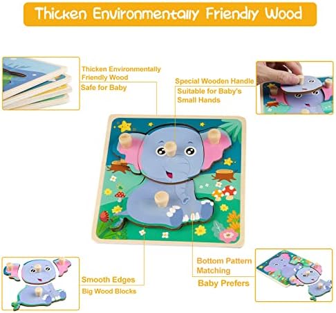 Chunky Wooden Puzzles for Toddlers 1-3: 4 PCS Animals Peg Puzzles Toys - Image 4