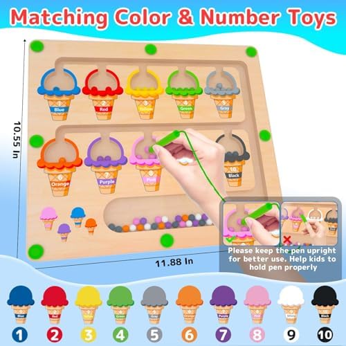 MTYOKILN Magnetic Color & Number Maze - Montessori Wooden Color Matching Learning Counting Puzzle Board - Toddler Fine Motor Skills Toys for Boys Girls 2 3 4 Years Old - Image 2