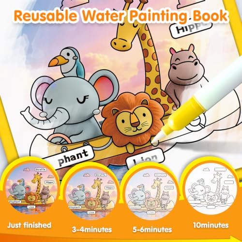 ZHOC Reusable Water Painting Books for Kids – 2 Pack Magic Water Reveal Coloring Books with Water Pens (Castle & Animals) No-Mess Coloring Book Fun Travel Activity for Ages 3 4 5 6 7 8 - Image 2