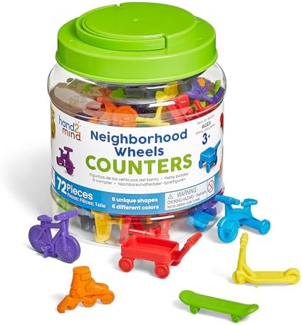 hand2mind Neighborhood Wheels Counters, Counters for Kids Math, Counting Toys, Color Sorting Toys, Transportation Toys, Math Manipulatives Kindergarten, Montessori Math Materials, Easter Egg Fillers by hand2mind
