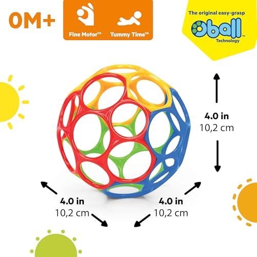 Bright Starts Oball Easy Grasp Classic Ball BPA-Free Infant Toy in Red, Yellow, Green, Blue, Age Newborn and up, 4 Inches - Image 3