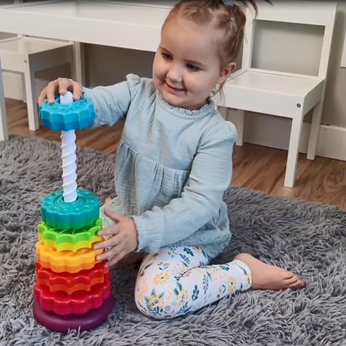LUCKFUTURE Educational Spinning Stacking Toys, Rainbow Stacking Rings Baby Toy, Montessori Sensory Learning Toy for Girls and Boys Toddlers Toys for 1-3 Year Old - Image 2
