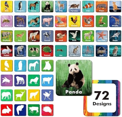 Hebayy 108 PCS Memory Matching Game, 72 Animal Cards & 36 Shadow Cards Matching Cards 36 Pairs Real Animal for Toddlers, Preschool, Kids 4 5 6 Years Old (2” x 2”) - Image 2