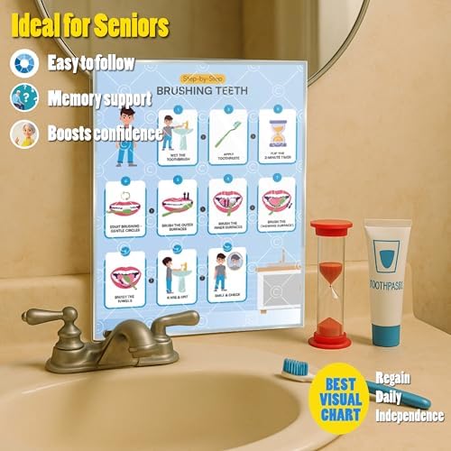 Brushing Teeth with Timer Chart Step by Step Laminated 9x12 Inch for Children Self Care Visual Chart Ideal for Special Needs and Autism (Brushing Teeth Chart with Sandtimer - English) - Image 4