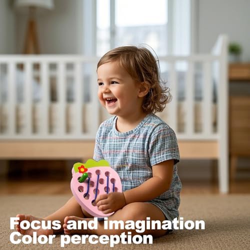 Wooden Lacing Toys for Kids,Strawberry Threading Learning Fine Motor Skills,Montessori Sensory Educational Wooden Pattern Block Puzzle Travel Gift for 3 Years Old Baby Boys Girls - Image 6