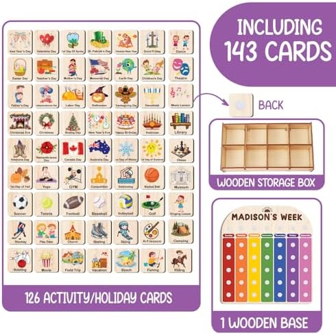 Personalized Wooden Weekly Planner for Kids, Weekly Routine Chart 15x16", Visual Schedule for Kids, Day of the Week Activities for Boys Girls - Image 4
