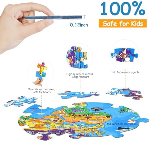DIGOBAY 70 Pieces Glow in The Dark World Map Floor Puzzles for Kids 4-6 - Image 3