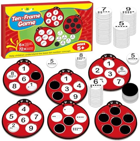 Math Games for Kids, Math Manipulatives Kindergarten Preschool Counting Toys, Ten Frame Set Addition and Subtraction Flash Cards Matching Bingo Number Games Homeschool Classroom Must Haves by Unknown