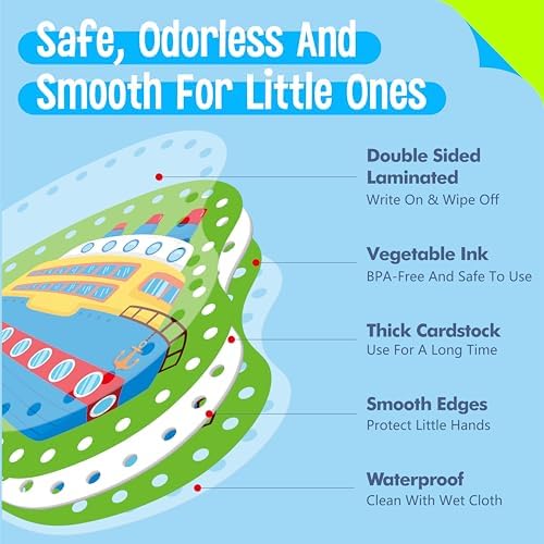 SpriteGru 9 Pieces Kids Lacing Cards, Double Sided Vehicle Sewing Cards with 9 Colorful Laces, Imagination Development Lacing Toys Games for Children Educational and Learning Activity - Image 3