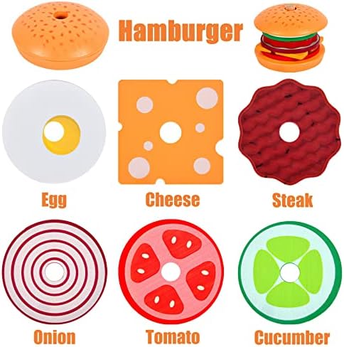 Wooden Burger Stacking Toys for Kids, Play Fake Food Toy, Montessori Toys for 3+ Year Old, Preschool Educational Toys to Develop Fine Motor Skills (Burger) - Image 2