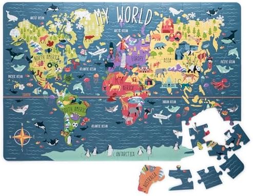 World Jigsaw Puzzle for Kids 5 & Up, 100 Pieces Large Rectangle Floor Puzzles for Kids Ages Toddler Puzzle Geography Games Educational Toys Birthday for Children - Image 2