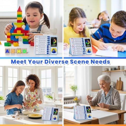 Mooking 5-in-1 Visual Timer, ADHD Tool for Kids|Adults, Visual Schedule for Kids with Autism, 12/24 Task Timer & Chore Chart Board, ADHD Tools with Daily Checklist for Home, School, Classroom - Blue - Image 6