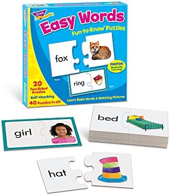 Trend Enterprises: Fun-to-Know Puzzles: Easy Words, Learn Basic Words & Matching Pictures, 20 Two-Sided Puzzles, Self-Checking, 40 Puzzles Total, for Ages 4 and Up (Pack of 3) - Image 2