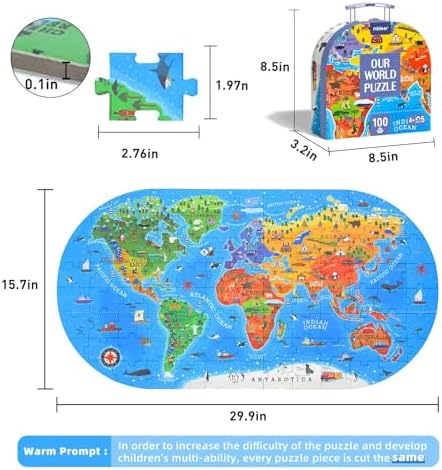 MiDeer World Map Floor Puzzle for Kids Ages 4-8 100 Piece Jigsaw Toy - Image 2