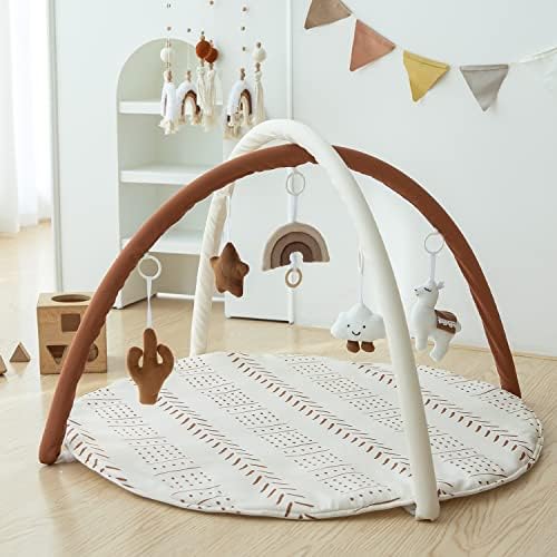 Baby Activity Gym Mat Mudcloth Baby Activity Center with 5 Hanging Toys - Image 3