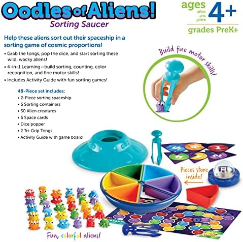 Learning Resources Oodles of Aliens Sorting Saucer - Board Stacking Games, Fine and Gross Motor Skills, Montessori Sensory Toys, Counting for Preschoolers, Homeschool, Gifts for Boys and Girls - Image 6