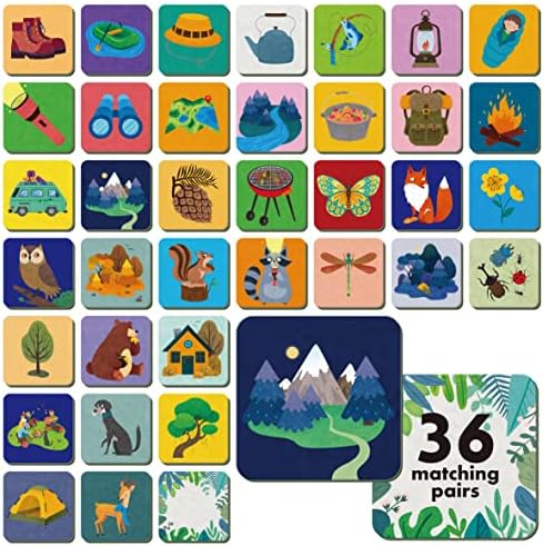 Hebayy Memory Matching Game, 72 PCS Camping Theme Matching Cards for Toddlers 36 Designs Memory Cards Educational Learning Toys for Preschool 4 5 6 Years Old by Stickyourhappymoment