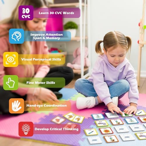 Aizweb CVC Word Match Game - 60 Pc Toddler Card Games for Kids Ages 3-6, Phonics Flash Cards for Preschool & Kindergarten Learning Activities, Educational Toys for Home School Supplies - Image 3