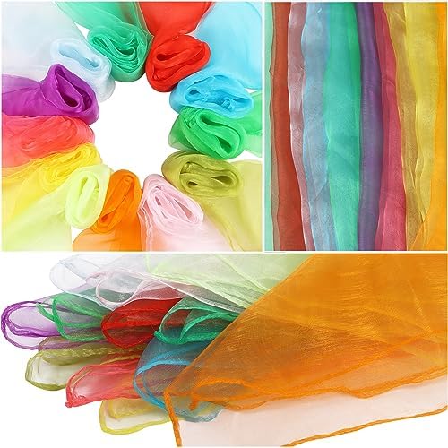 KIMOBER 12PCS Square Dance Scarves,12 Colors Juggling Silk Magic Tricks Music Movement Scarf Props (24in × 24 Inches) - Image 4
