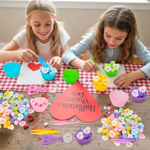 EZdhuawuse Summer Sensory Bin Fillers - 268P Fine Motor Toy Counting Sorting Set for Kid Birthday Easter Gift, Felt Phrases Heart Colorful Pom Poms Cup Clip for Preschool Education Activities - Image 3
