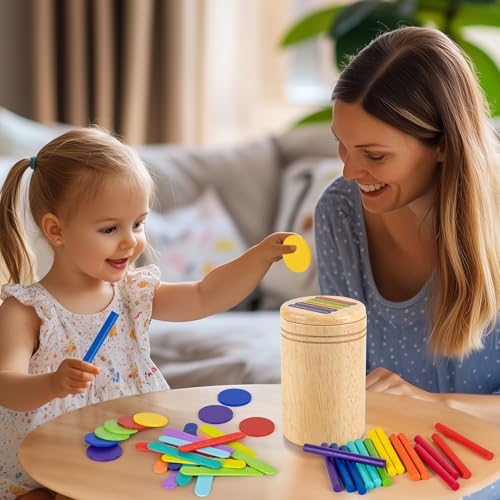Montessori Toys for 3 4 5 Year Old, 3 in 1 Wooden Color Sorting Toys, Preschool Learning Activities Fine Motor Skills Sensory Toys for Toddlers - Image 2