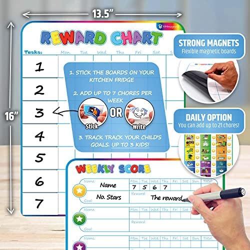 Large Magnetic Reward Chart for Multiple Kids (1-3 Kids) - 127 Pre-Written Stickers (Including Potty Training) + 30 Custom Chores - Behavior, Responsibility & Incentive Star Chart for Your Fridge - Image 5