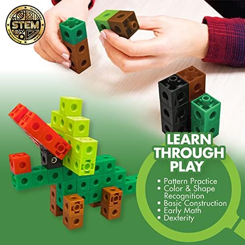 The Young Scientists Club Dinosaur STEM Cubes, Build, Learn & Create with 100+ Math Cubes Manipulatives, 2-in-1 Educational Games, Math Cubes for Kids Ages 4-8, Awesome Learn Through Play Toys Multi - Image 3