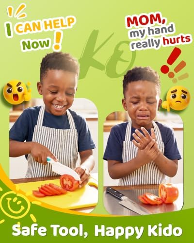 Yeeammk Kids Knife Set for Real Cooking, 5 Pcs Kid Safe Plastic Kitchen Knife Set with 3 Knives and 2 Cutting Boards, Montessori Cooking Set for Kids - Image 6