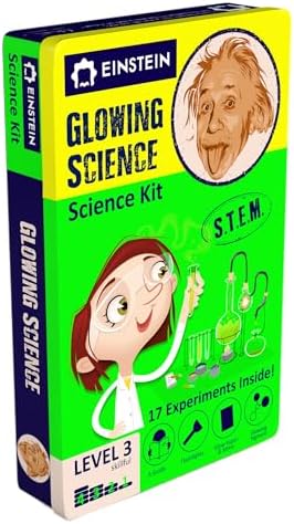 Einstein’s Glow in Dark Science Kit for Kids. STEM for Boys & Girls Aged 8 and Above. 18 Exciting Experiments Inside. Detailed Picture Guide Included. by purple-cow
