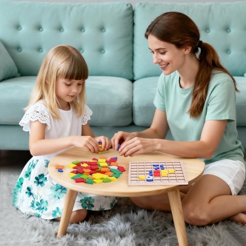 Wooden Pattern Blocks with Grid Board 142PCS Wood Mosaic Tiles Montessori Shape Puzzle Tangrams for Kids with Storage Bag Preschool Educational Toys for Boys Girls Ages 3+ - Image 6