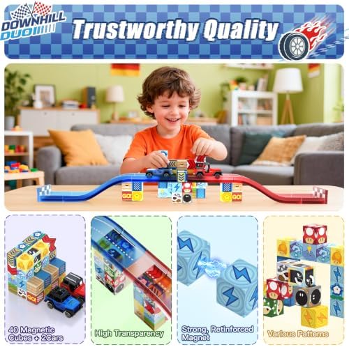 Magnetic Tiles Race Track Set, 52PCS STEM Educational - Image 4