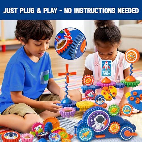 Motorized Spinning Gear Building Toys for Kids, Space Rocket STEM Construction Set, Educational Interlocking Building Blocks Puzzle | Gear Toys for Toddlers Ages 3-8 - Image 2