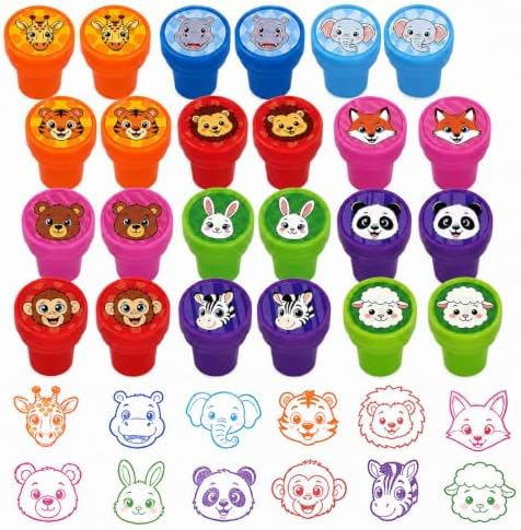 Cinrobiye 24 Pcs Animal Stampers for Kids, Pre-Inked Safari Zoo Party Favor Set, Animal Theme Birthday Party Supplies, Classroom Rewards, Goody Bags, Piñata Fillers by Cinrobiye