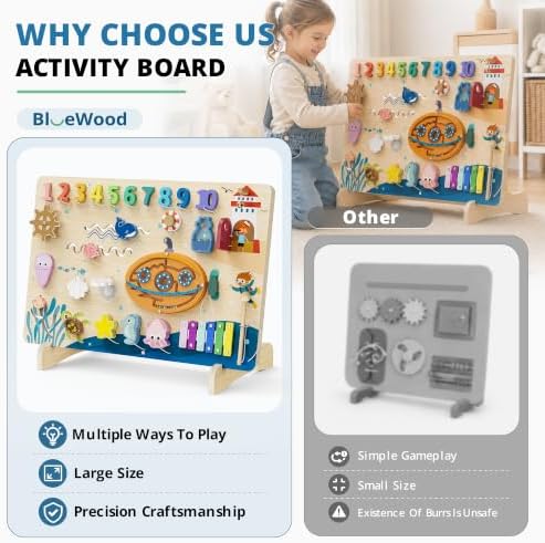 BlueWood Wooden Busy Board for 18+ Months, Activity Center for Toddlers - Image 5