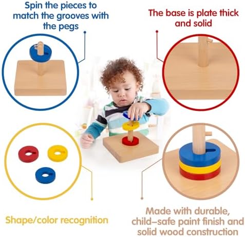 Adena Montessori Wooden Twist & Sort Circle Toy, 12m+ - Image 6