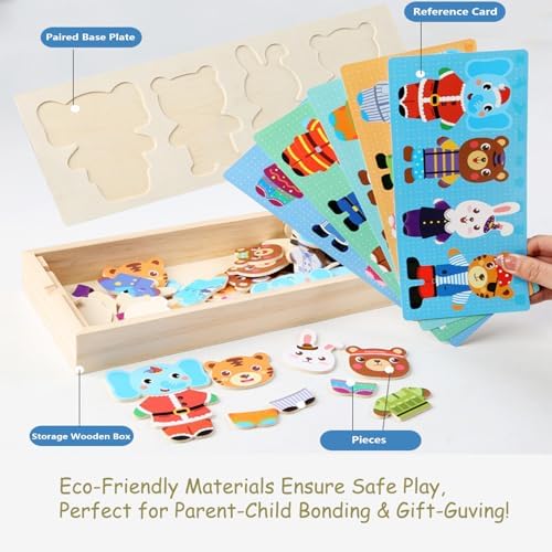 Wooden Bear Family Dress-up Puzzle Box for Toddlers(60pcs),Change Clothes Puzzle Games, Preschool Learning Activities Toys for Kids Ages 3+ - Image 3