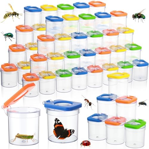 Halloscume 60 Pcs Insert Bug Viewer for Kids Magnifying Insect Box Bug Catcher Magnifier Container Critter Collection Kit Insect Cage Jar for Children Science Nature Exploration Tool by Halloscume