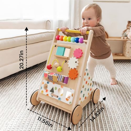 Tiny Land Wooden Baby Walker with Activity Center, Montessori Push Walker - Image 6