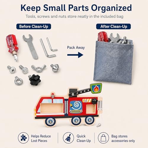 Wooden Fire Truck Screw Activity Board with Tools, Montessori-Inspired, 3+ - Image 5