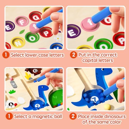 2 in 1 Magnetic Color and Number Maze Double-Sided ABC Alphabet Puzzles Board Magnet Dinosaur Counting Maze Preschool Learning Montessori Education 3 4 5 Years Toys (Multicolored, One Size) - Image 4