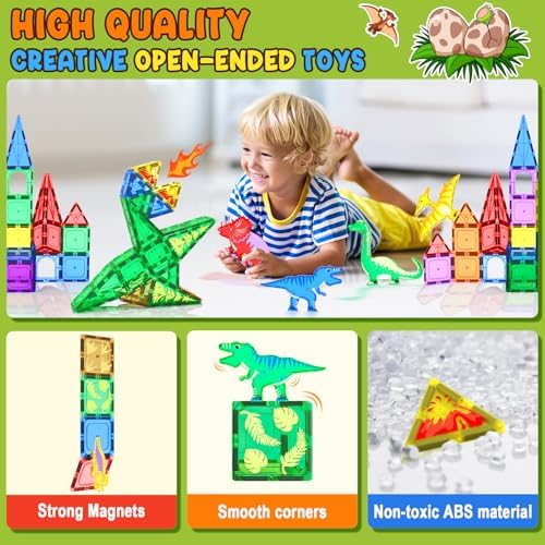 Dinosaur Toys Magnetic Tiles - Magnet Building Blocks for Toddler Kids 3+ - Image 5