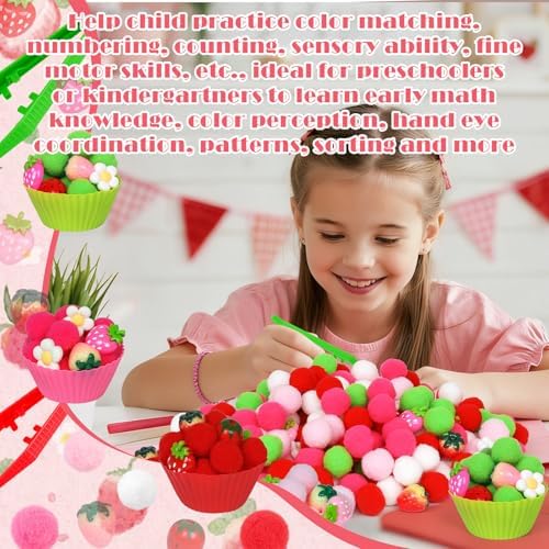 143 Pcs Strawberry Sensory Bin Items Spring Summer Counting Sorting Sensory Bin Filler Fine Motor Strawberry Counts for Valentine Sorting Counting Decor - Image 4