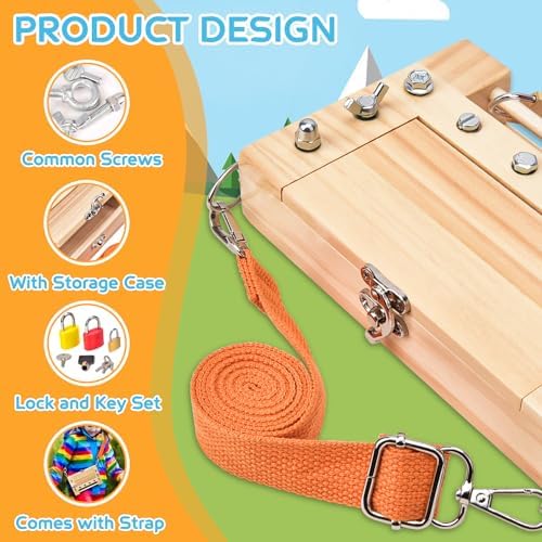 Montessori Screwdriver Board -Lock and Key Toy Set for Kids, Storage Wooden Tools Preschool Toys for 3 4 5 +Year Old, Fine Motor Skills Toys - Image 2