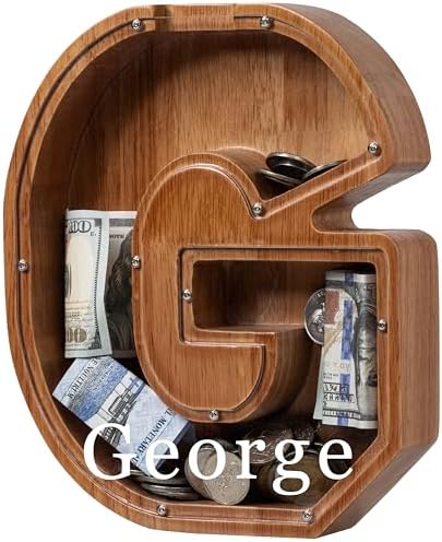 Personalized Large Wooden Kids Letter Piggy Bank - (Laser Engraved) Custom Piggy Bank for Boys Girls - Wooden Banks with Initials - Alphabet Money Box Bank Birthday Letter G Bank by Ladenk